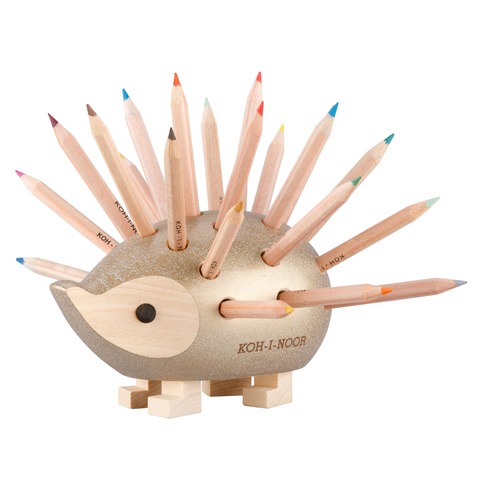 ježek malý 9960M dřevěný s pastelkami zlatý