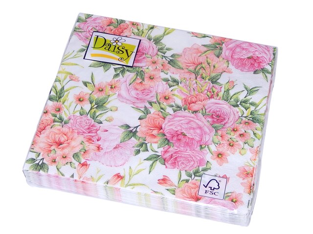 Ubrousky Daisy L (20ks) - Růžové větvičky s listy a květy (SD_OG_025601 )