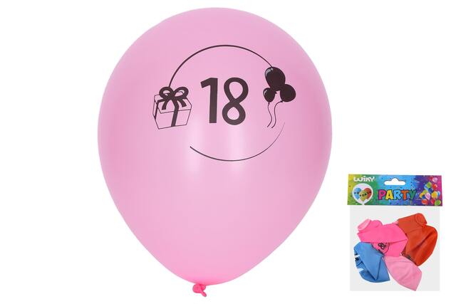 Balónek nafukovací 30 cm -číslo"18", 5ks (W025460)
